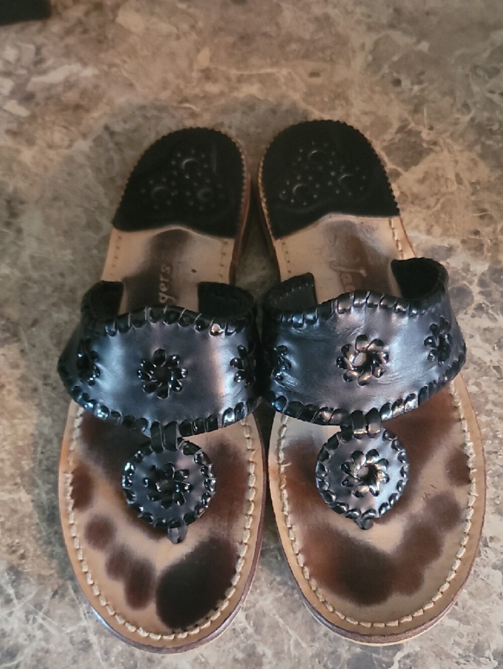 Jack Rogers Black Leather Sandals    Flats Size 9 Women Firm - Picture 2 of 8